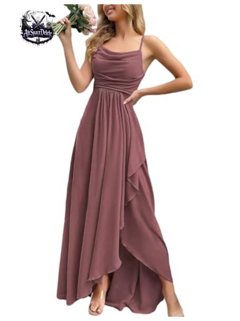 Spaghetti Strap Cowl Neck Chiffon Maxi Formal Prom Dress